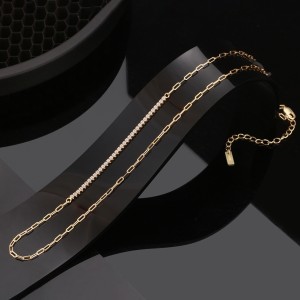 Wholesale 925 Sterling Silver Half CZ Paperclip Link Chain Necklace 80100115 Wholesale 925 Sterling Silver Half CZ Paperclip Link Chain Necklace 80100115