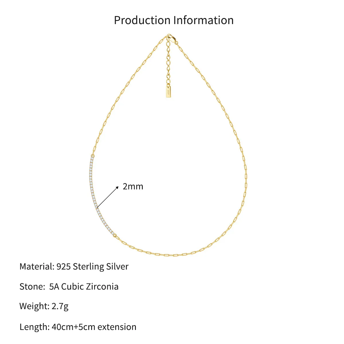 Wholesale 925 Sterling Silver Half CZ Paperclip Link Chain Necklace 80100115 - image2
