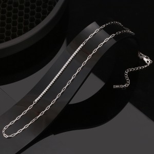 Wholesale 925 Sterling Silver Half CZ Paperclip Link Chain Necklace 80100115 Wholesale 925 Sterling Silver Half CZ Paperclip Link Chain Necklace 80100115
