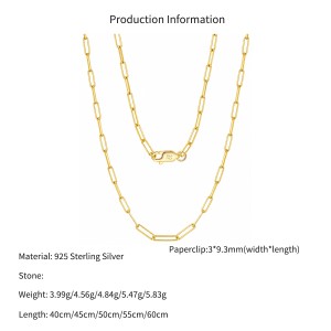 Wholesale 925 Sterling Silver 3mm Paperclip Link Chain Necklace 80100120 Wholesale 925 Sterling Silver 3mm Paperclip Link Chain Necklace 80100120