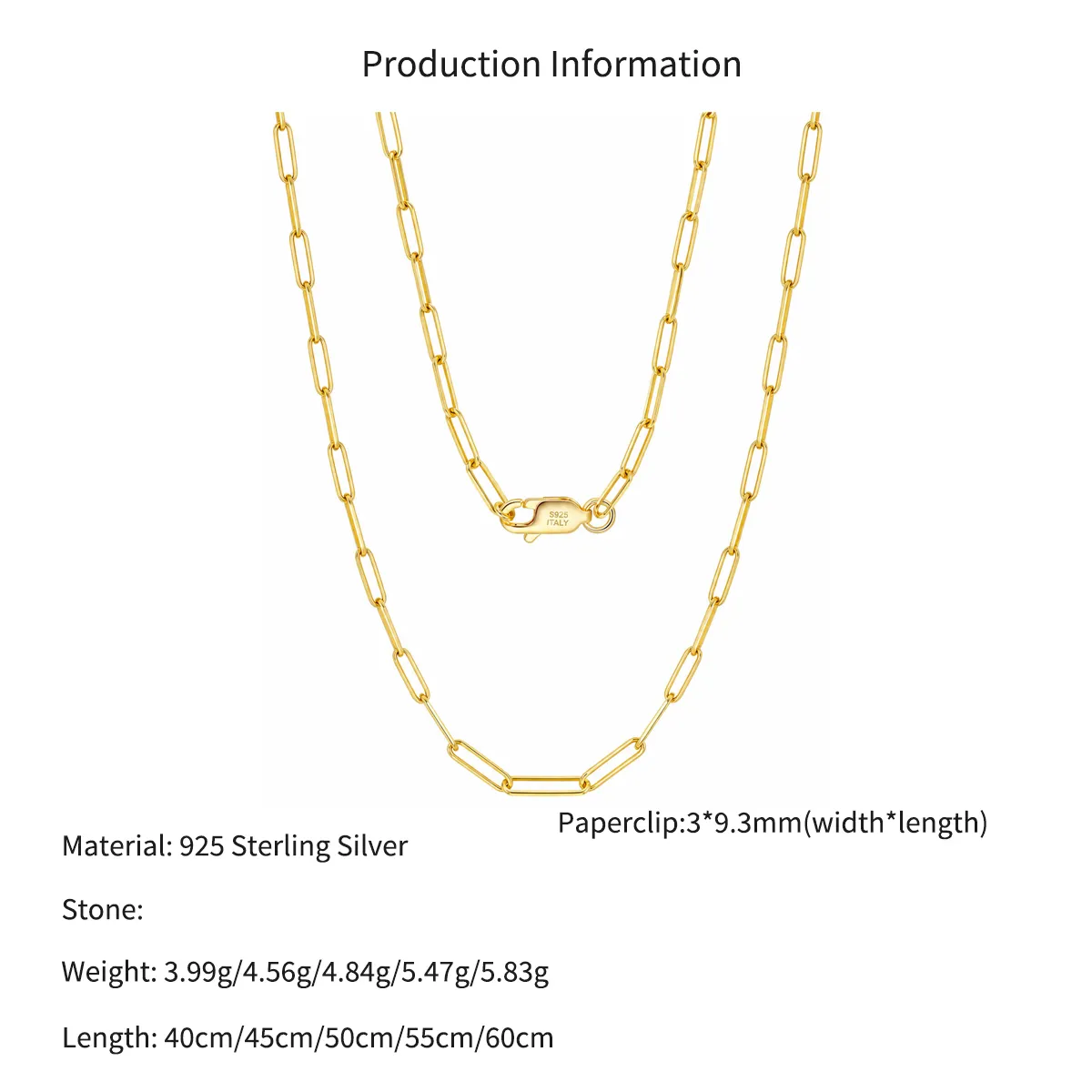 Wholesale 925 Sterling Silver 3mm Paperclip Link Chain Necklace 80100120 - image2