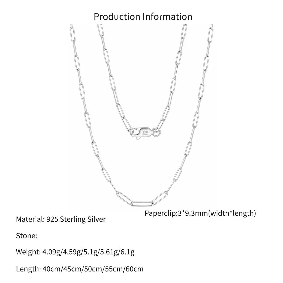 Wholesale 925 Sterling Silver 3mm Paperclip Link Chain Necklace 80100121 - image2