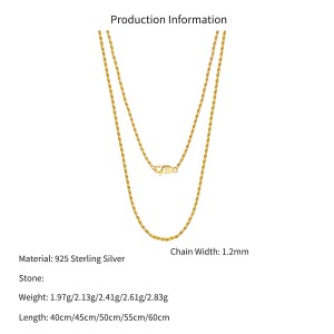 Wholesale 925 Sterling Silver 1.2mm Rope Chain Twist Necklace 80100124 Wholesale 925 Sterling Silver 1.2mm Rope Chain Twist Necklace 80100124