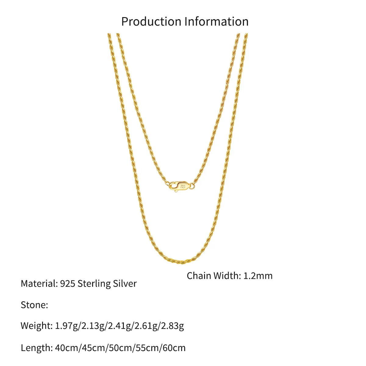Wholesale 925 Sterling Silver 1.2mm Rope Chain Twist Necklace 80100124 - image2