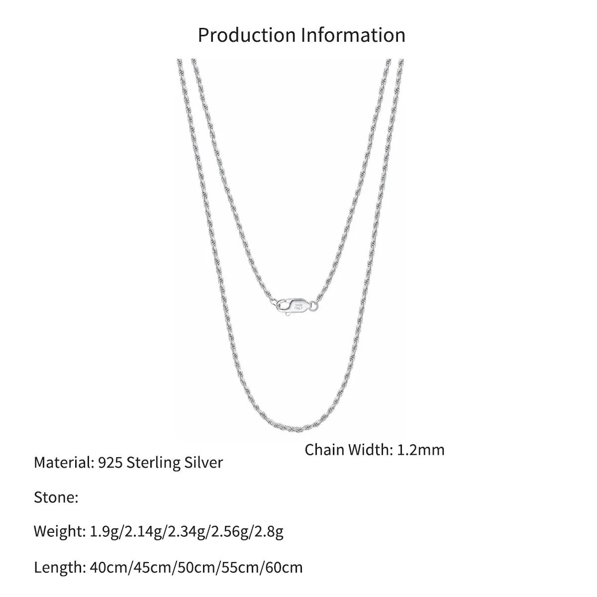 Wholesale 925 Sterling Silver 1.2mm Rope Chain Twist Necklace 80100126 - image2