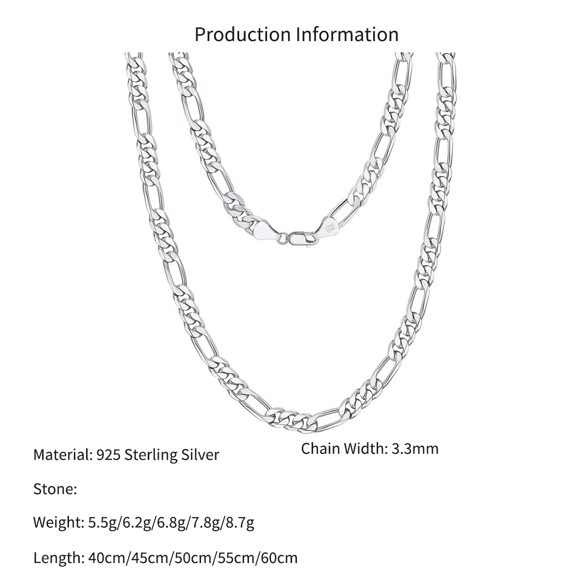 Wholesale 925 Sterling Silver 3.3mm Figaro Link Chain Necklace 80100128 - image2