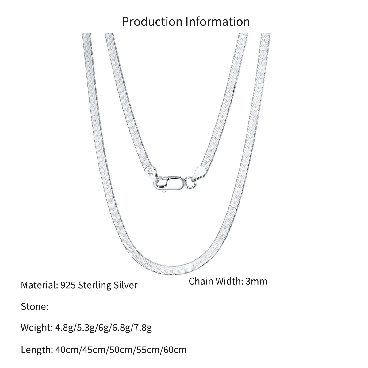 Wholesale 925 Sterling Silver 3mm Herringbone Flat Blade Chain Necklace 80100132 - image2