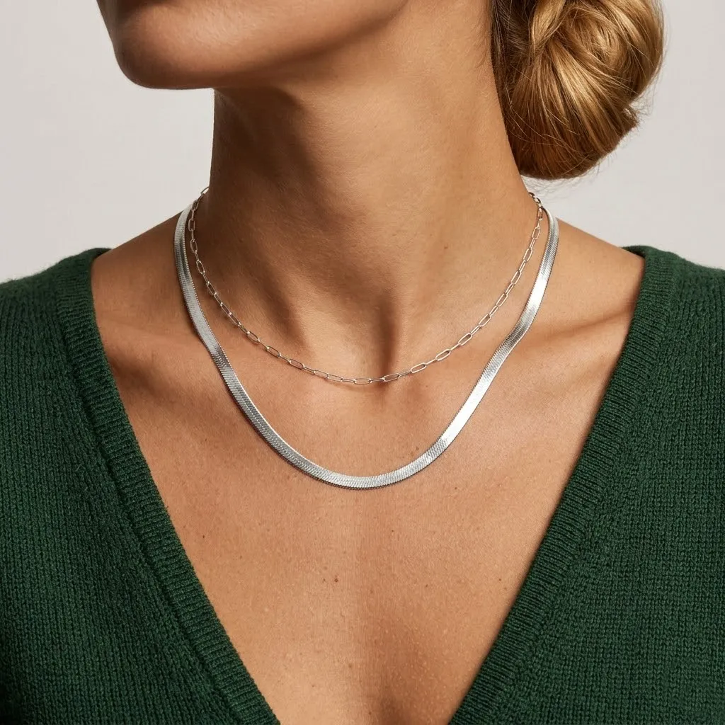 Wholesale 925 Sterling Silver 4.5mm Bold Herringbone Flat Blade Chain Necklace 80100135 - image2