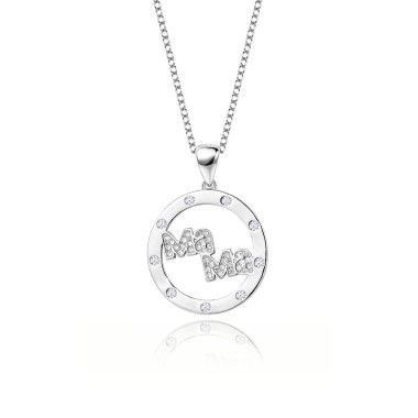 Cubic Zirconia Circle Mother Pendant Necklace 80200013