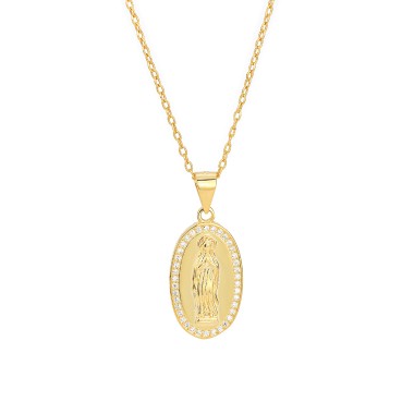 Cubic Zirconia Mother of God Pendant Necklace 80200015