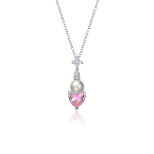 Cubic Zirconia Love Heart Pearl Pendant Necklace 80200065