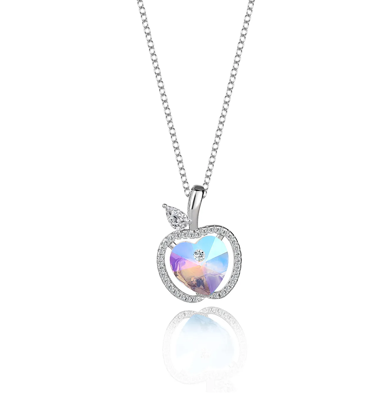 Austrian Crystals Love Heart Cubic Zirconia Apple Pendant Necklace 80200074