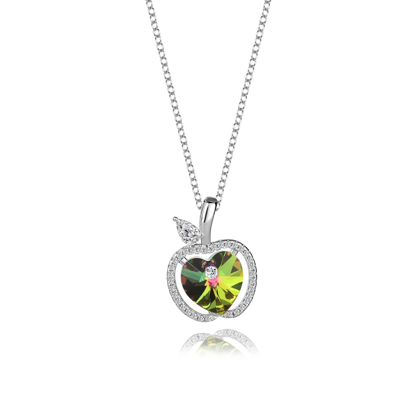 Austrian Crystals Love Heart Cubic Zirconia Apple Pendant Necklace 80200074