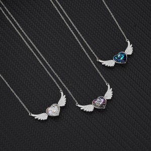 Austrian Crystals Love Heart Cubic Zirconia Wing Pendant Necklace 80200075