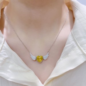Austrian Crystals Love Heart Cubic Zirconia Wing Pendant Necklace 80200075
