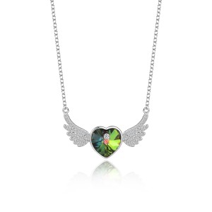 Austrian Crystals Love Heart Cubic Zirconia Wing Pendant Necklace 80200075