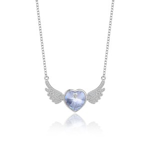 Austrian Crystals Love Heart Cubic Zirconia Wing Pendant Necklace 80200075