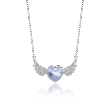 Austrian Crystals Love Heart Cubic Zirconia Wing Pendant Necklace 80200075