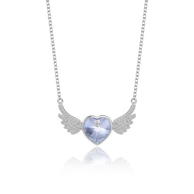 Austrian Crystals Love Heart Cubic Zirconia Wing Pendant Necklace 80200075