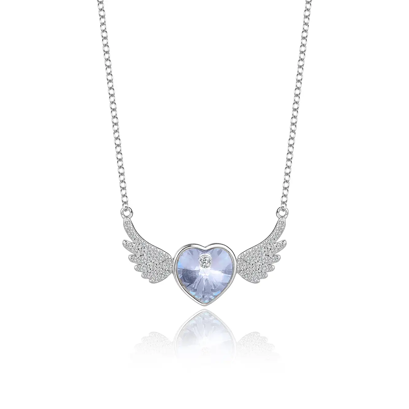 Crystals from Swarovski Love Heart Cubic Zirconia Wing Pendant Necklace 80200075