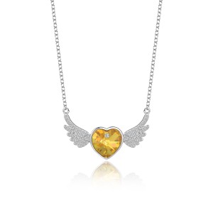 Austrian Crystals Love Heart Cubic Zirconia Wing Pendant Necklace 80200075
