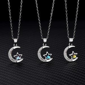 Austrian Crystals Star Moon Cubic Zirconia Pendant Necklace 80200080