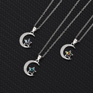 Austrian Crystals Star Moon Cubic Zirconia Pendant Necklace 80200080