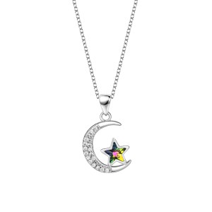 Austrian Crystals Star Moon Cubic Zirconia Pendant Necklace 80200080