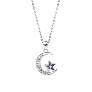 Austrian Crystals Star Moon Cubic Zirconia Pendant Necklace 80200080
