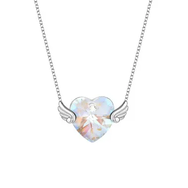 Austrian Crystals Love Heart Cubic Zirconia Wing Necklace 80200086