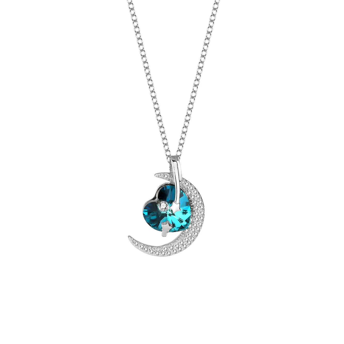 Austrian Crystals Love Heart Moon Cubic Zirconia Necklace 80200095