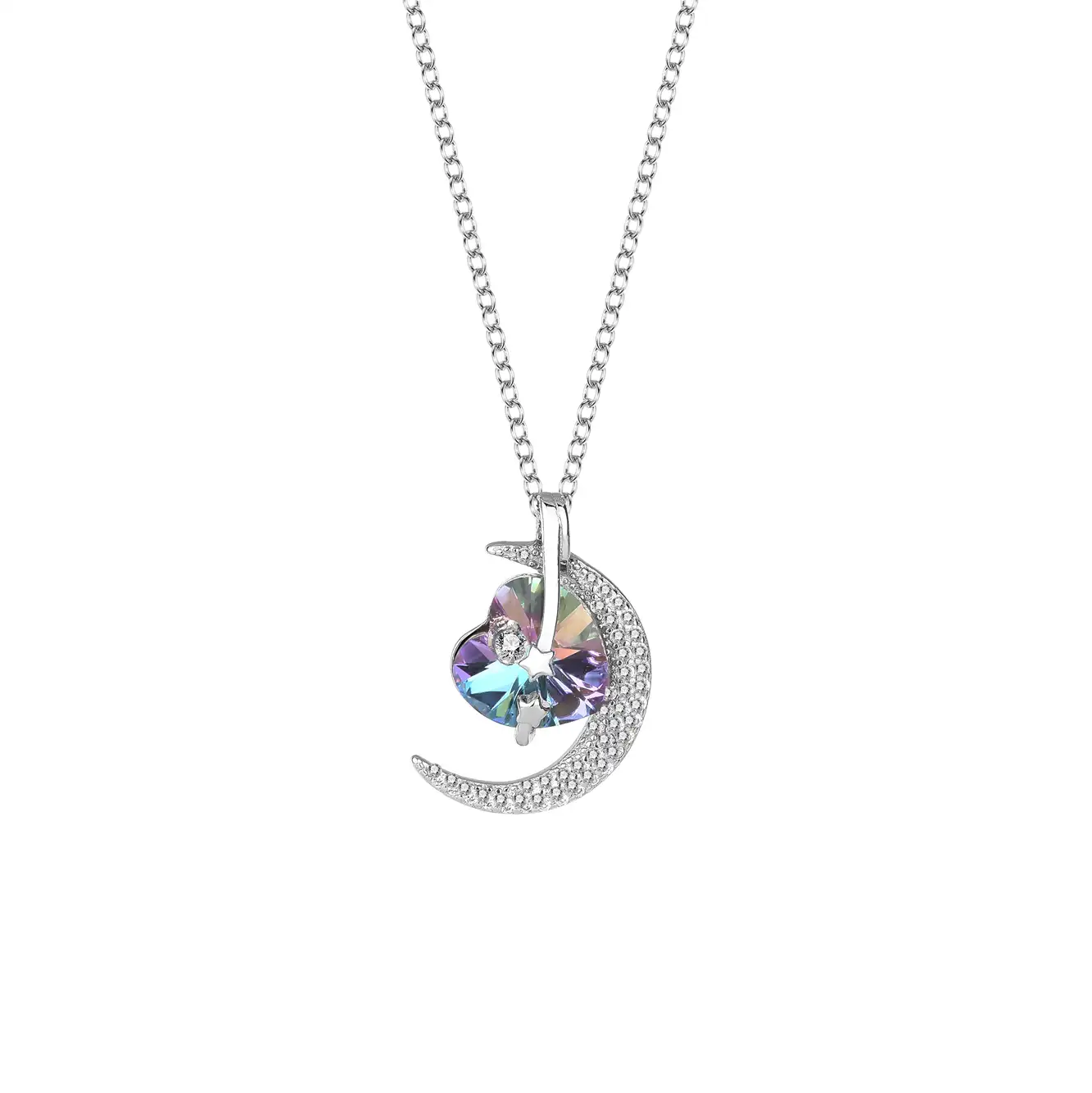 Crystals from Swarovski Love Heart Moon Cubic Zirconia Necklace 80200095