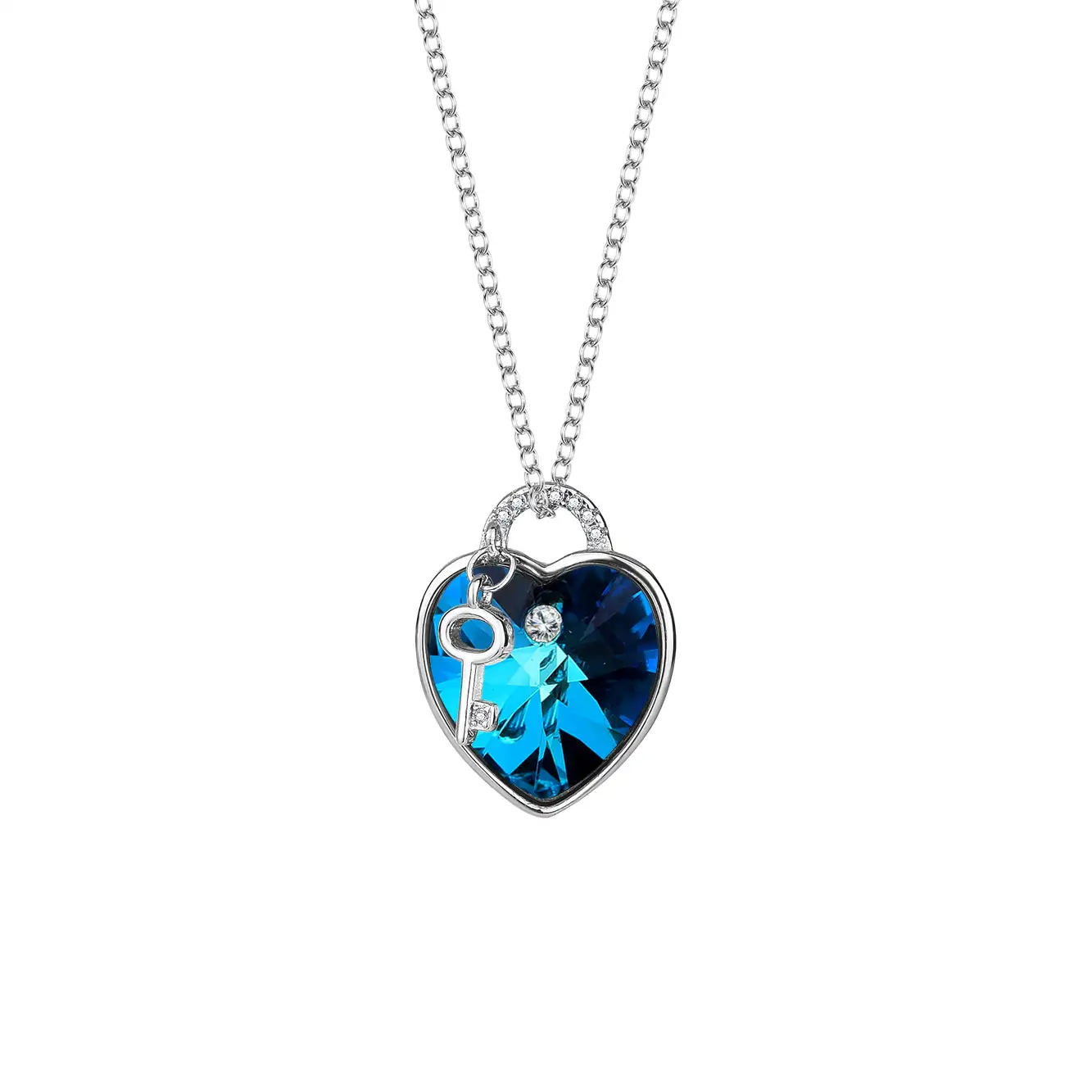 Austrian Crystals Love Heart Cubic Zirconia Key Necklace 80200101