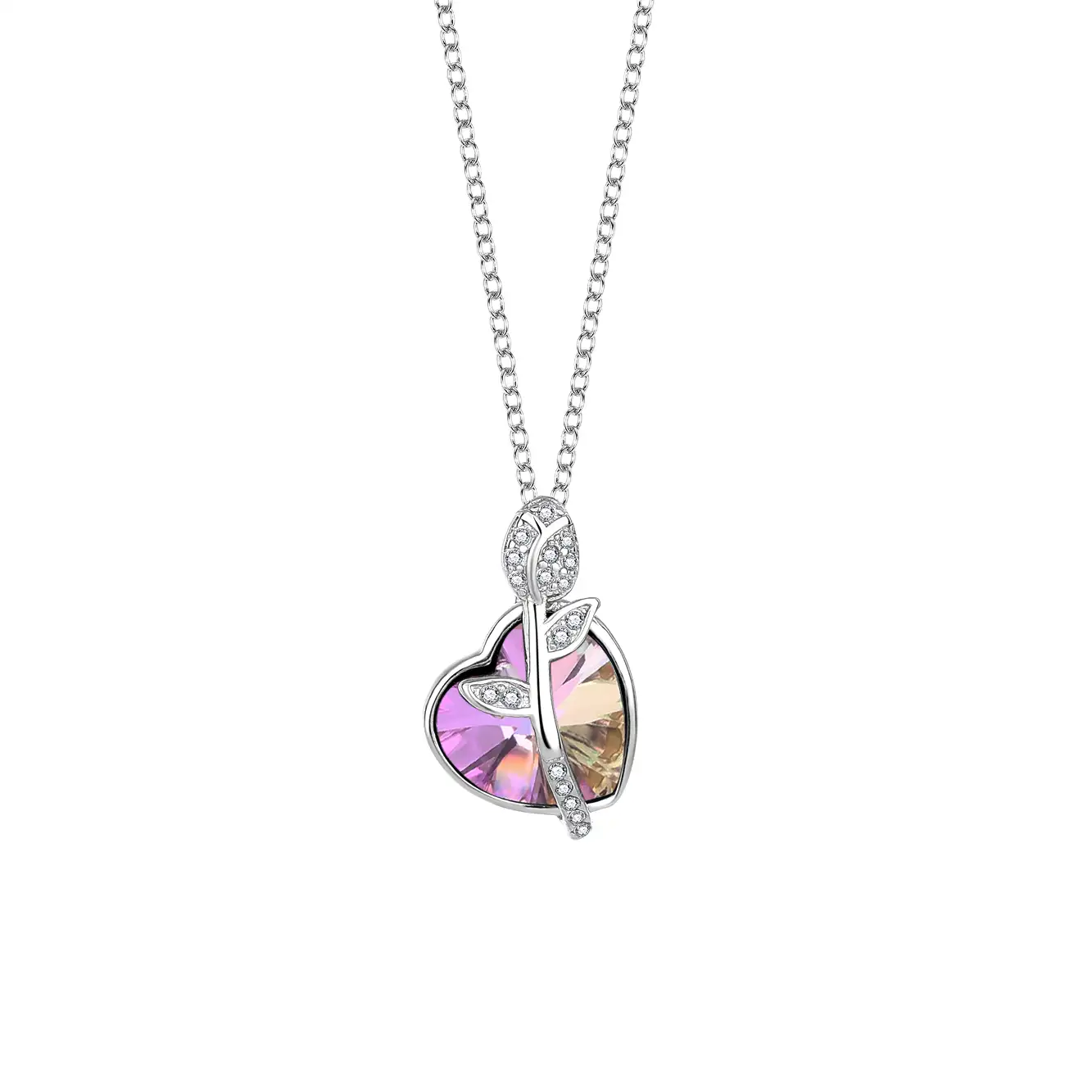 Austrian Crystals Love Heart Cubic Zirconia Rose Necklace 80200102
