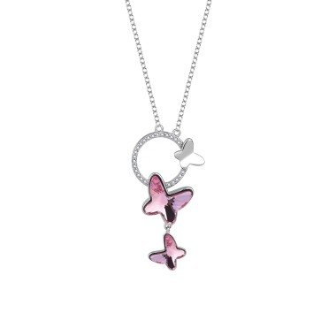Austrian Crystals Butterfly Cubic Zirconia Circle Pendant Necklace 80200104