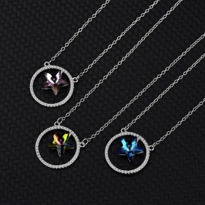 Austrian Crystals Star Cubic Zirconia Circle Pendant Necklace 80200105