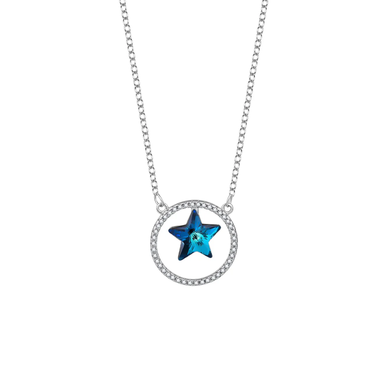 Austrian Crystals Star Cubic Zirconia Circle Pendant Necklace 80200105
