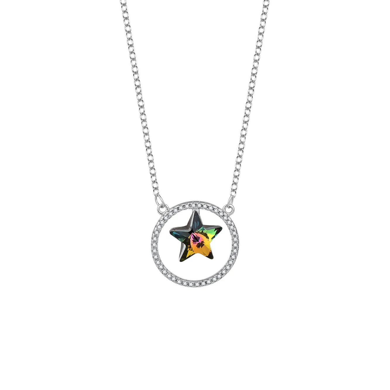Austrian Crystals Star Cubic Zirconia Circle Pendant Necklace 80200105