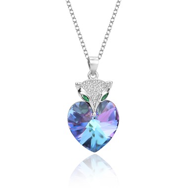 Austrian Crystals Love Heart Cubic Zirconia Fox Pendant Necklace 80200109