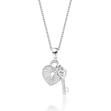 Silver Cubic Zirconia Open Your Heart Necklace 80200114