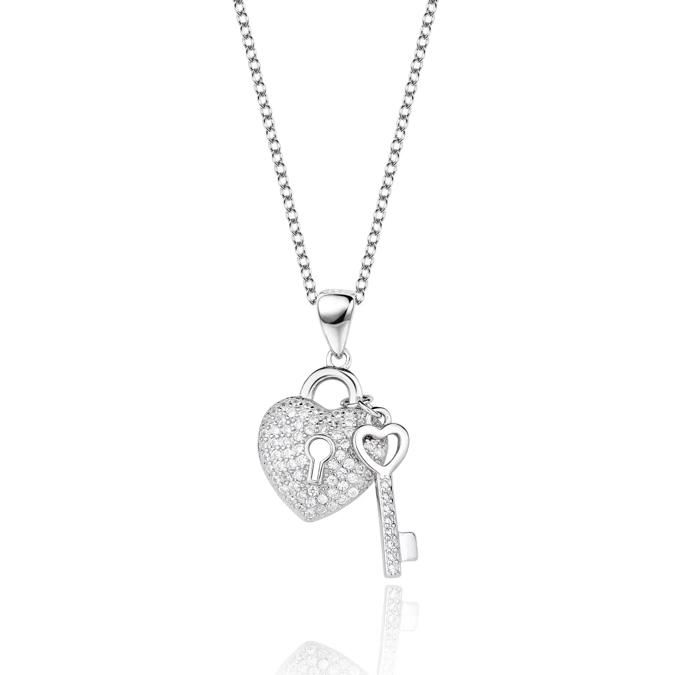 Silver Cubic Zirconia Open Your Heart Necklace 80200114