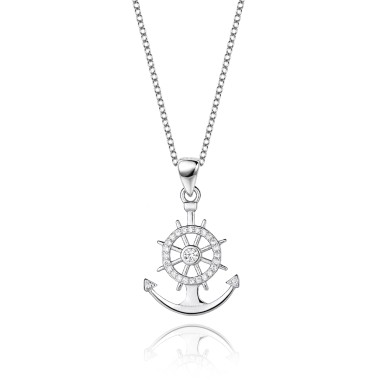 Silver Cubic Zirconia Anchor Rudder Necklace 80200117