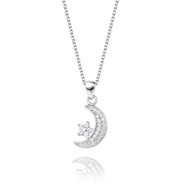 Silver Cubic Zirconia Star Moon Necklace 80200119
