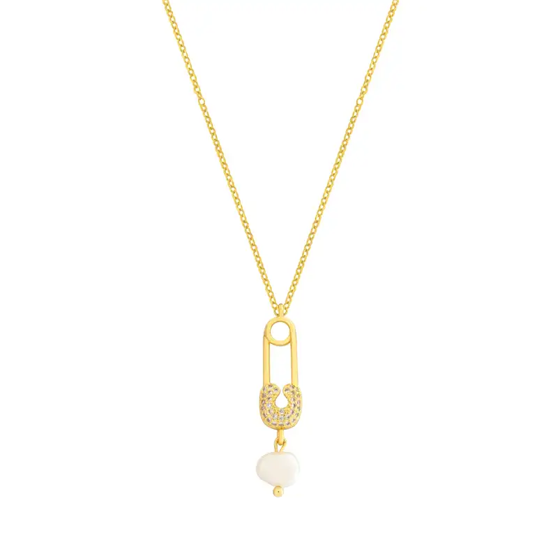 Make to Order Silver Cubic Zirconia Clip Pearl Necklace 80200126