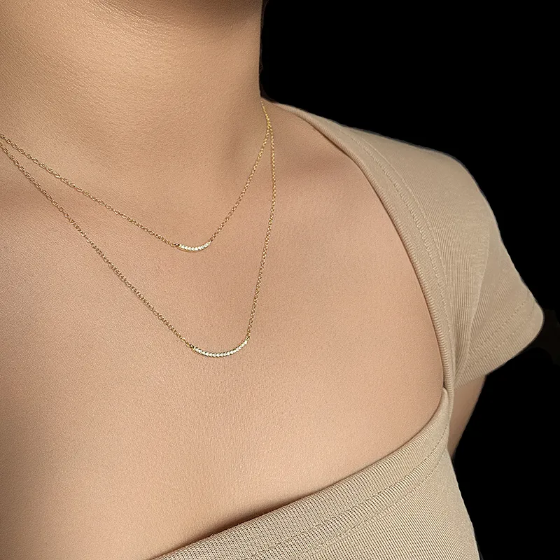 925 Sterling Silver Zirconia Smile Layered Necklace 80200143 - image1