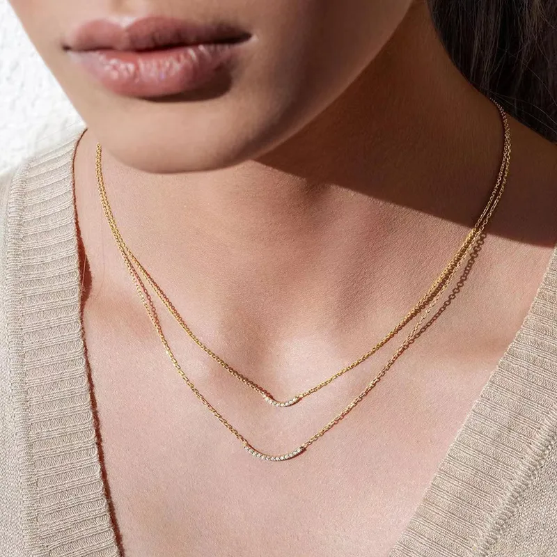 925 Sterling Silver Zirconia Smile Layered Necklace 80200143 - image2