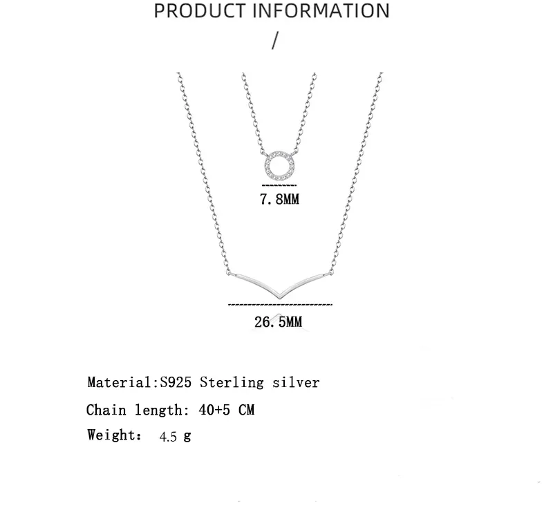 925 Sterling Silver Zirconia Circle V Shape Layered Neckalce 80200146 - image2