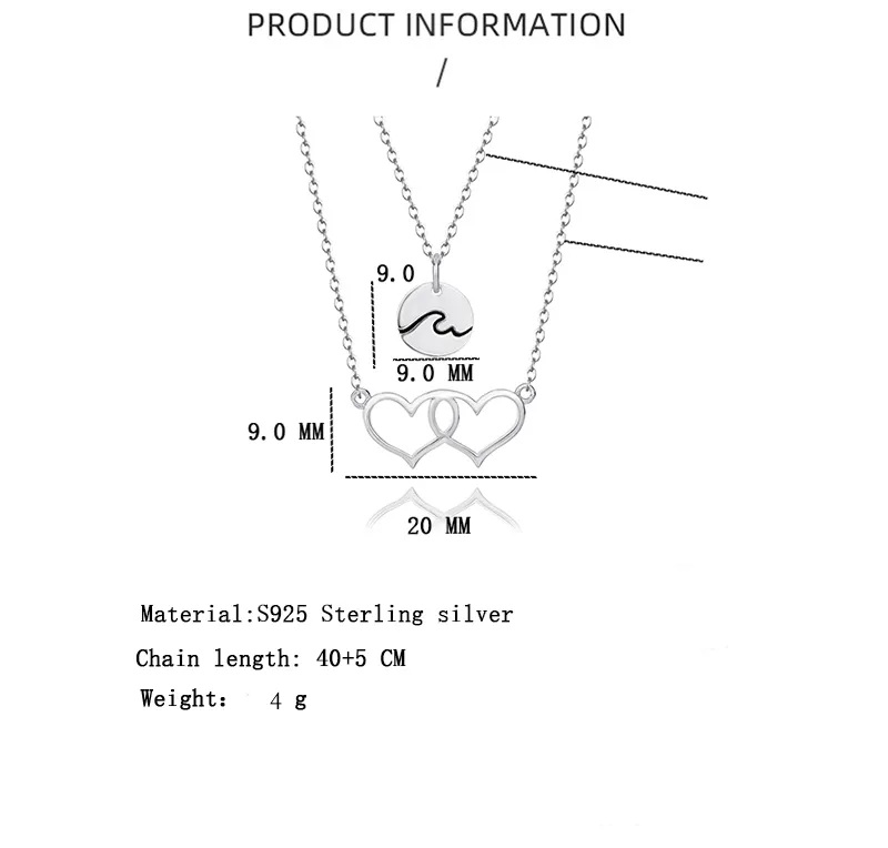 925 Sterling Silver Circle Double Hearts Layered Neckalce 80200147 - image2