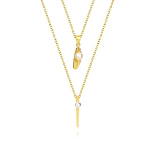 925 Sterling Silver Feather Pearl Layered Neckalce 80200150