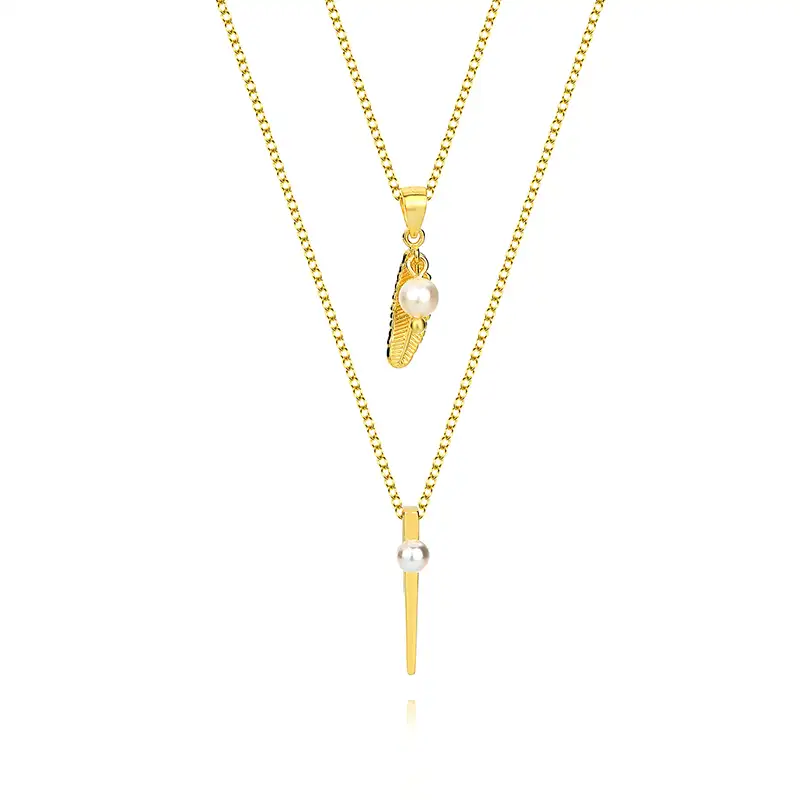 925 Sterling Silver Feather Pearl Layered Neckalce 80200150